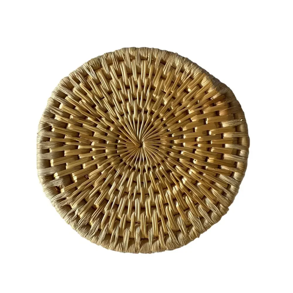 Vintage Handmade Hand Woven Weave Large Basket Bowl Round Tan 9.5 x 4